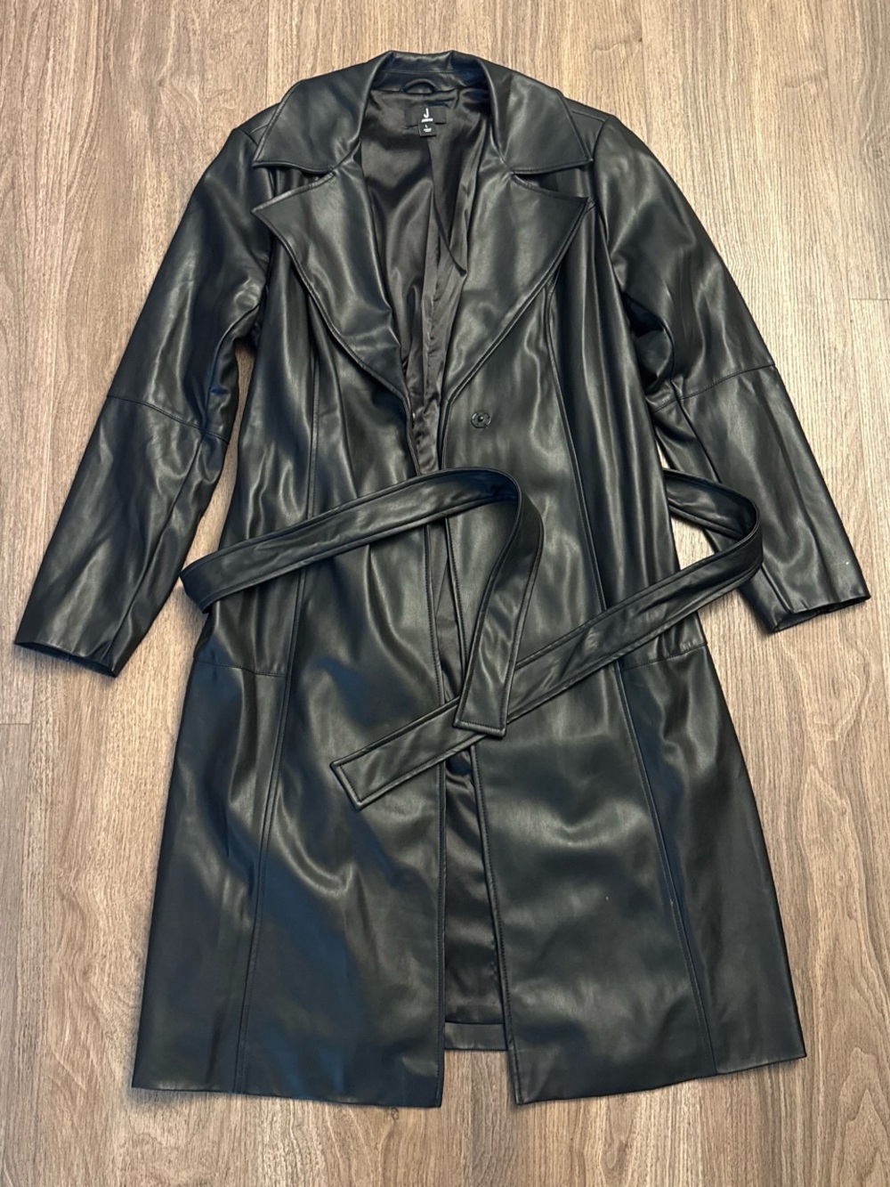 Jason Wu Black faux leather trench coat with belt. Size large